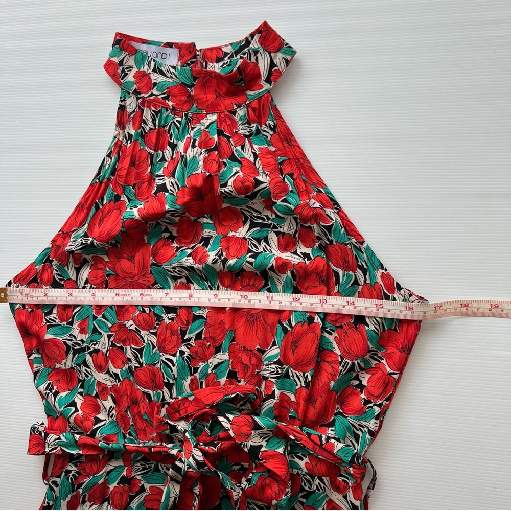 Ebby & I Midi Dress Floral Red Poppy Halter Neck Tie Waist Boho Size S 8 - Picture 14 of 16
